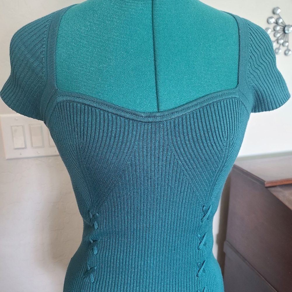 GUESS Green Ribbed Midi Dress